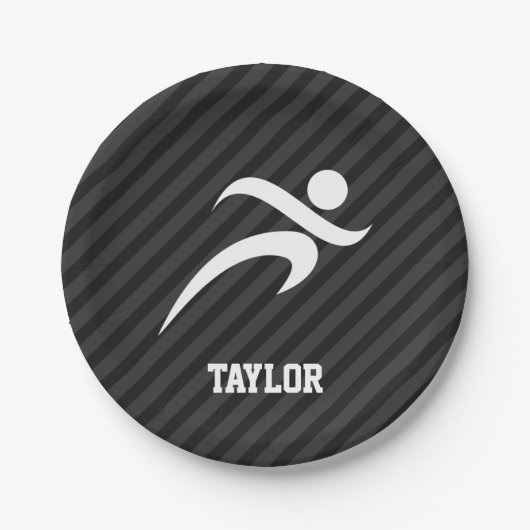 走、黒と濃いグレーのストライプ ペーパープレート (正面)