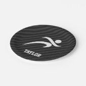 走、黒と濃いグレーのストライプ ペーパープレート (アングル)