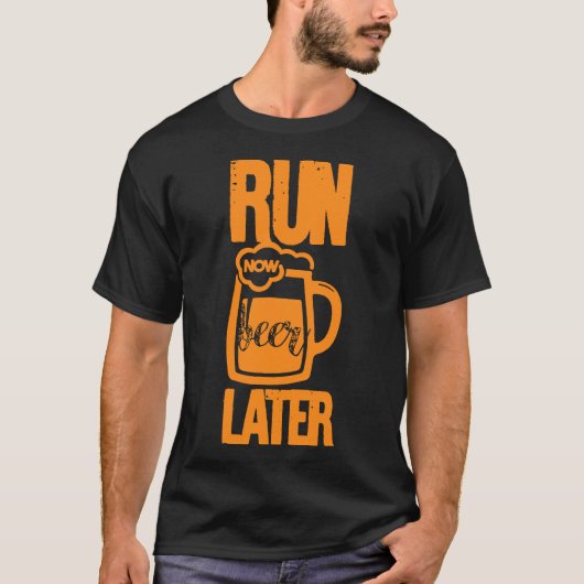 走Beer Later Shirt男性へ、おもしろい Runner Mar Tシャツ (正面)