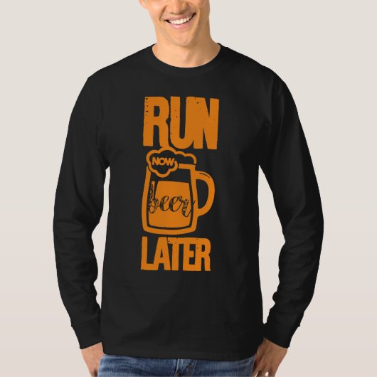 走Beer Later Shirt男性へ、おもしろい Runner Mar Tシャツ (正面)