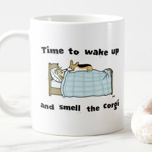 起きてコルギの匂いを嗅ぐ Corgi Lover's おもしろい コーヒーマグカップ