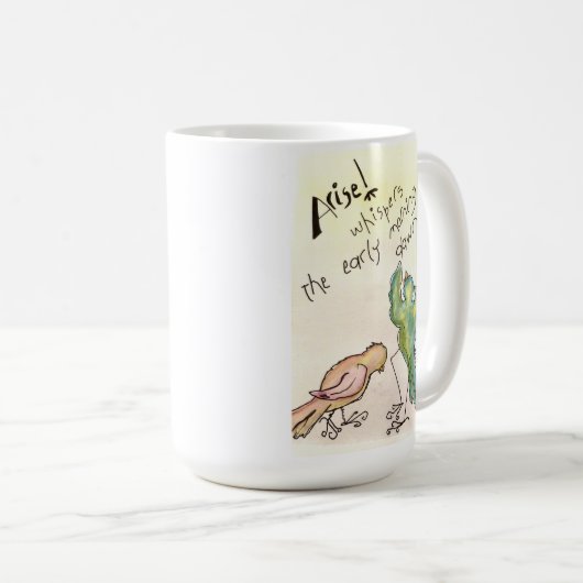 起きて早朝の夜明けにささやく！マグ コーヒーマグカップ (正面右)