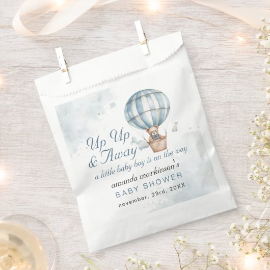 起きて遠くに!テディベアーバルーンベビーシャワー フェイバーバッグ (クリップ留めされた状態)