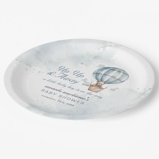 起きて遠くに!テディベアーバルーンベビーシャワー ペーパープレート (アングル)