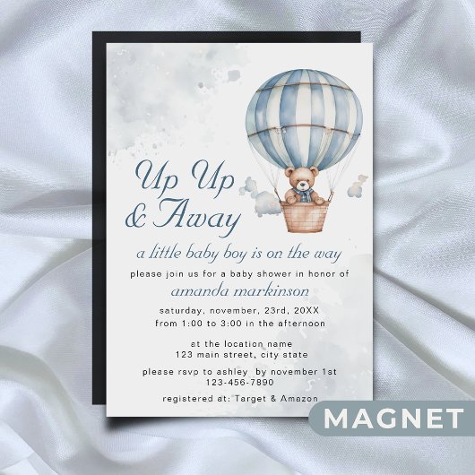 起きて遠くに!テディベアーバルーンベビーシャワー マグネット招待状