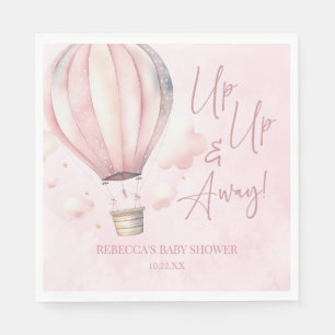 起きて遠くに!ピンクのホットエアバルーン赤ちゃんシャワー スタンダードランチョンナプキン