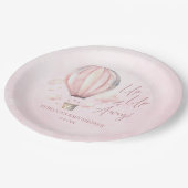起きて遠くに!ピンクのホットエアバルーン赤ちゃんシャワー ペーパープレート (アングル)