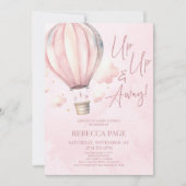 起きて遠くに!ピンクのホットエアバルーン赤ちゃんシャワー 招待状 (正面)