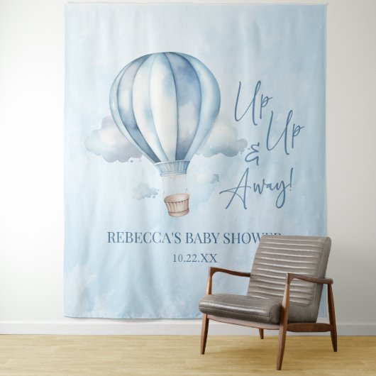 起きて遠くに!ブルーホットエアバルーン赤ちゃんシャワー タペストリー (インサイチュ)