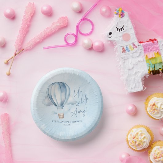 起きて遠くに!ブルーホットエアバルーン赤ちゃんシャワー ペーパーボウル (パーティー)