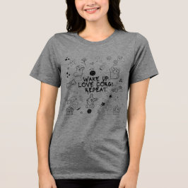 「起きて。コーギー愛して。繰り返して。」 遊び心のある落書きデザインTシャツ トライブレンドＴシャツ