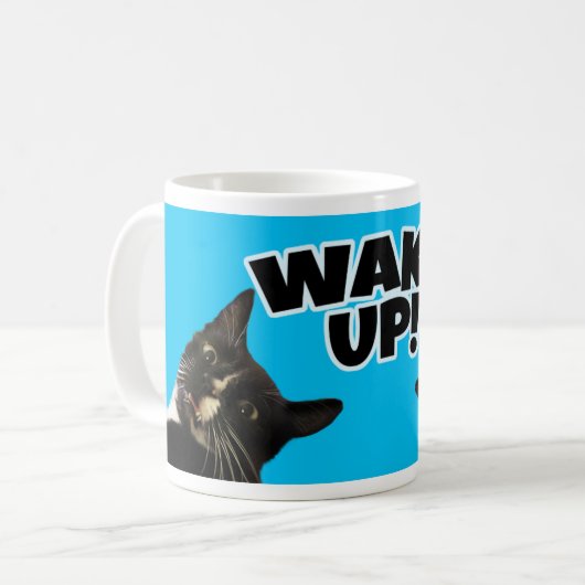 起きる猫おもしろいのスローガンユーモア コーヒーマグカップ (正面左)