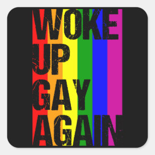 起床ゲイLGBTプライド月LGBTQレインボー スクエアシール