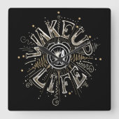 起感動的床4ライフ引用文イラストレーション スクエア壁時計 (正面)