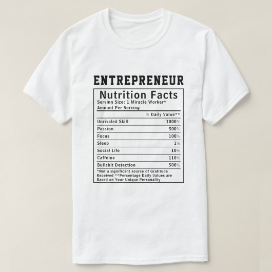 起業家の栄養成分ギフト ボスへのプレゼント Tシャツ (デザイン正面)