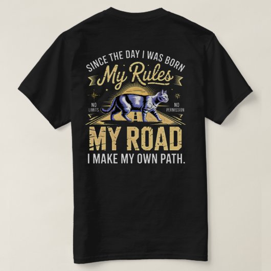 起業家猫上司Tシャツ - 私のルールで私の道 Tシャツ (デザイン裏面)