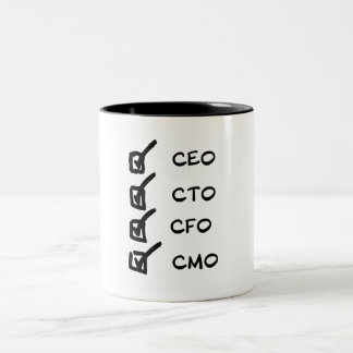 起業家Mug:CEO、CFO、CMO、CTO ツートーンマグカップ