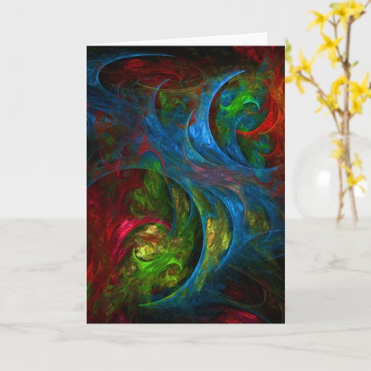 起源の青い抽象美術の挨拶状 カード (黄色い花)