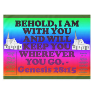 起源の28:15からの聖書の詩。 テーブルクロス