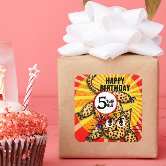 超かわいいアニメヒョウ子猫レインボーヘッドバンド スクエアシール (パーティー)