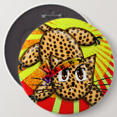 超かわいいアニメヒョウ子猫レインボーヘッドバンド 缶バッジ (正面&裏面)