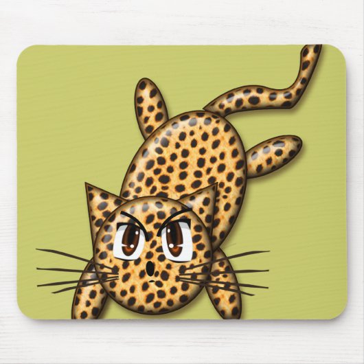 超かわいいアニメヒョウ柄子猫 マウスパッド (正面)