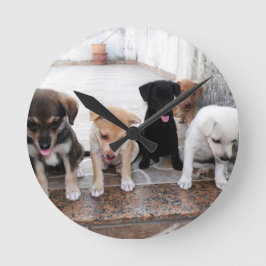 超かわいい子犬の写真 ラウンド壁時計