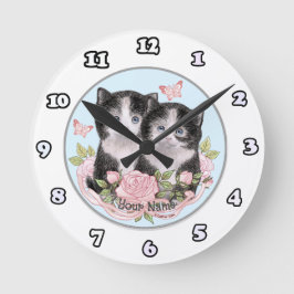 超かわいい子猫の時計 ラウンド壁時計