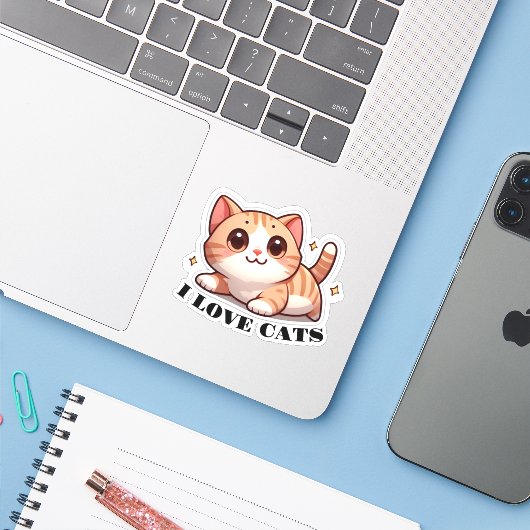 超かわいい子猫 私は猫が大好き シール (ノートパソコンとiPhone)