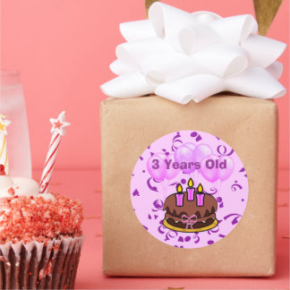 超かわいい3歳お誕生日ケーキステッカー ラウンドシール