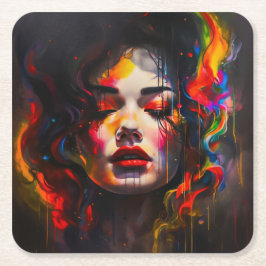 超はっきりしたリアルポートレート スクエアペーパーコースター