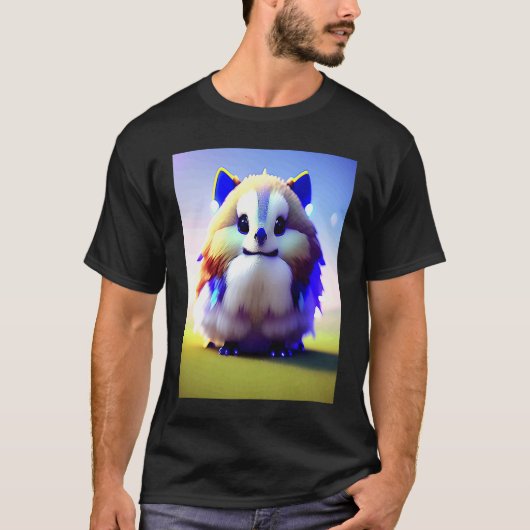 超もふもふ 白+青 ネコ 子猫 ウサギ Tシャツ (正面)