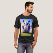 超もふもふ 白+青 ネコ 子猫 ウサギ Tシャツ (正面フル)