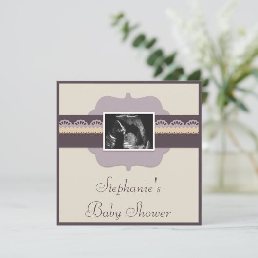 超エレガント音波写真中立ベビーシャワー 招待状 (スタンド正面)