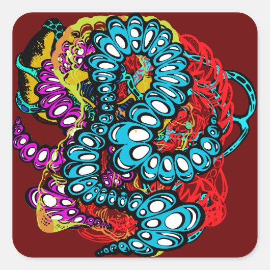超カラフルリアル抽象芸術キャタピラーデザイン スクエアシール (正面)