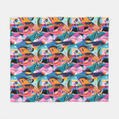 超カラフルリアル抽象芸術パターン フリースブランケット (正面(横))