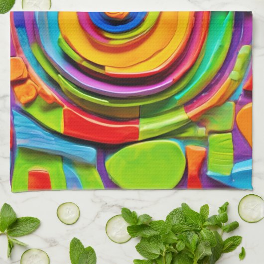 超カラフルリアル遊彫刻 キッチンタオル (折り畳み)