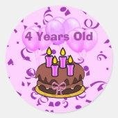 超キュート4歳お誕生日ケーキシール ラウンドシール (正面)