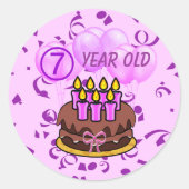 超キュート7歳お誕生日ケーキシール ラウンドシール (正面)