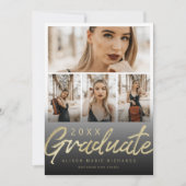 超シック金ゴールドブラシスクリプト卒業フォトカード 招待状 (正面)