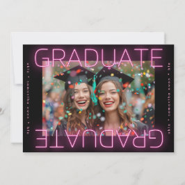 超スタイリッシュエレガントネオンピンク学校の卒業写真 案内状