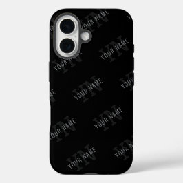 超ダークグレーと黒のモノグラム名入れパターン iPhone 16ケース