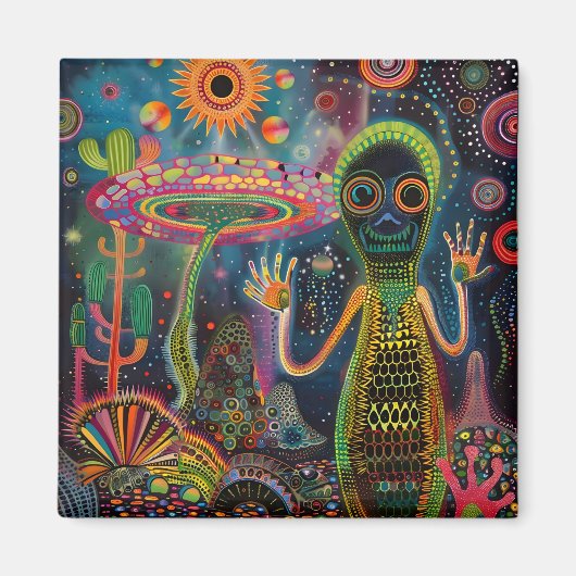 超トリップ（幻覚体験）のようなお洒落サイケデリック花 マグネット (正面)