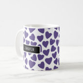 超パーソナライズされた紫ハート コーヒーマグカップ (正面左)