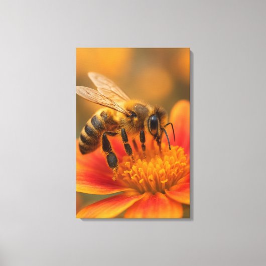 超マクロ ハチのクローズアップ フォトリアリスティック キャンバスプリント (正面)