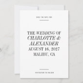 超ミニマルタイポグラフィ白黒結婚写真 セーブザデート (正面)