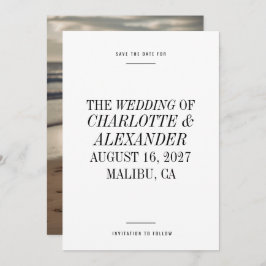 超ミニマルタイポグラフィ白黒結婚写真 セーブザデート