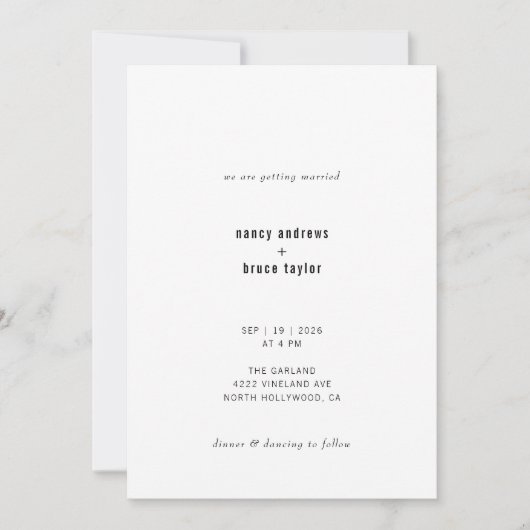 超ミニマルモダンタイポグラフィ結婚写真 招待状 (正面)