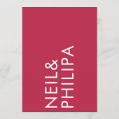 超モダン名はっきりしたマゼンタレッド結婚の 招待状 (裏面)