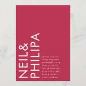 超モダン名はっきりしたマゼンタレッド結婚の 招待状 (正面)